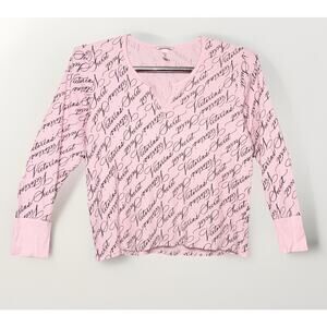 Victorias Secret 2XL Baby Pink Thermal Pajama Set Top Pants Waffle Cursive Print